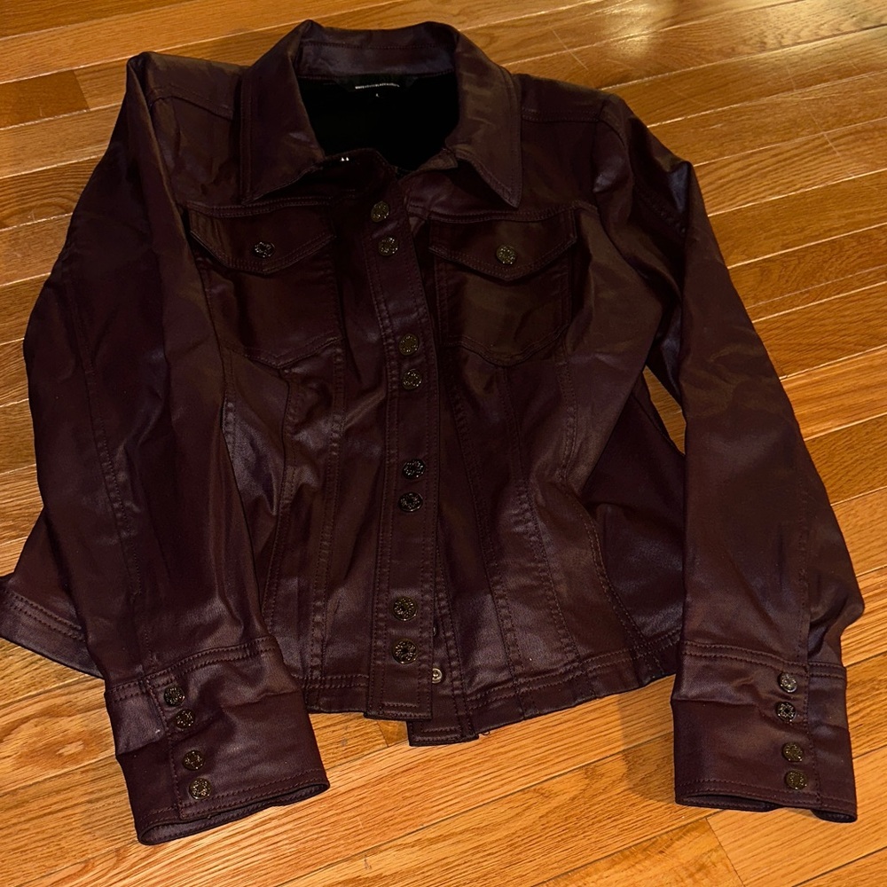 WHBM Women's Faux Leather Button-Front Jacket - Deep Burgundy - Picture 2 of 7